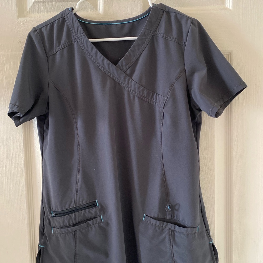 Charcoal Grey Scrub Top | Women’s Small | Mock Wrap